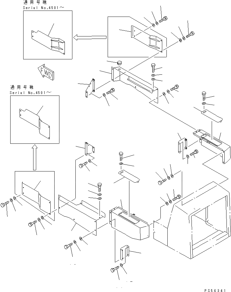 Схема запчастей Komatsu GD605A-5S - КРЫШКА АККУМУЛЯТОРА(№-) РАМА И ЧАСТИ КОРПУСА