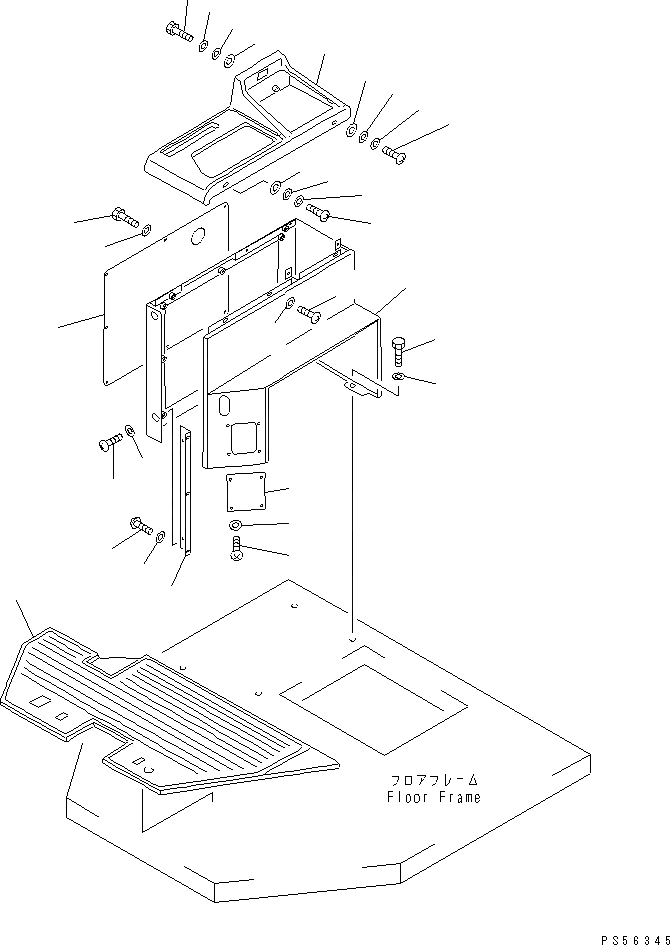 Схема запчастей Komatsu GD605A-5S - КАБИНА ОПЕРАТОРА (/) (ПАНЕЛЬ УПРАВЛ-Я И ПОЛ МАТЕРИАЛ)     (С БОКОВ. КРЫЛОМ)(№-9) РАМА И ЧАСТИ КОРПУСА