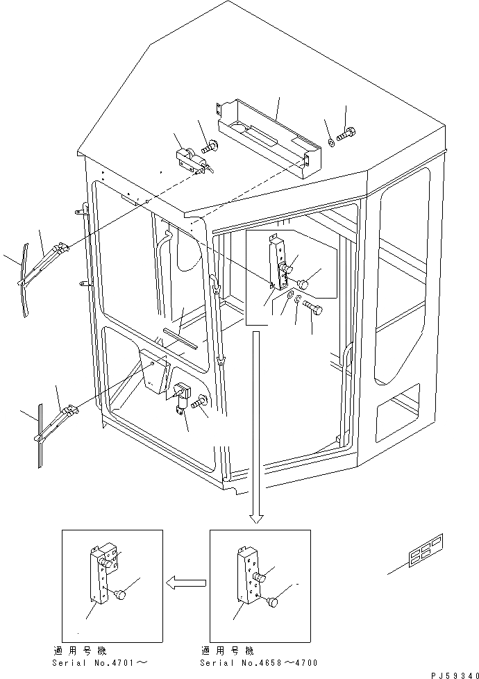 Схема запчастей Komatsu GD605A-5S - КАБИНА (7/9) (ПЕРЕДН. ДВОРНИКИ)(№-) РАМА И ЧАСТИ КОРПУСА