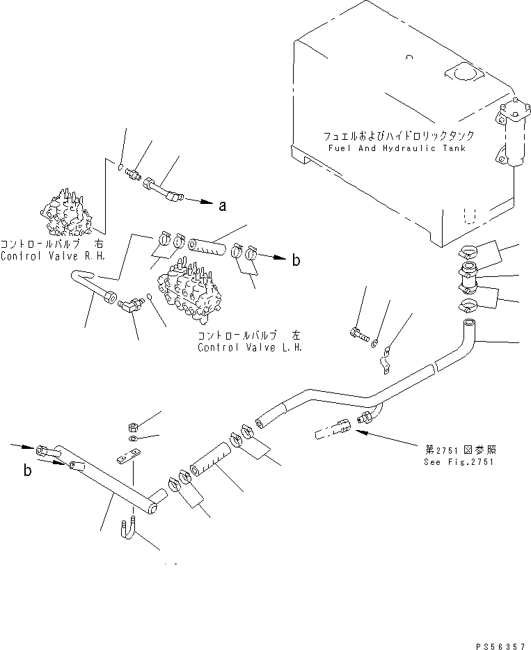 Схема запчастей Komatsu GD605A-5S - ГИДРОЛИНИЯ (ГИДРАВЛ УПРАВЛЯЮЩ. КЛАПАН - БАК)(№-) ГИДРАВЛИКА