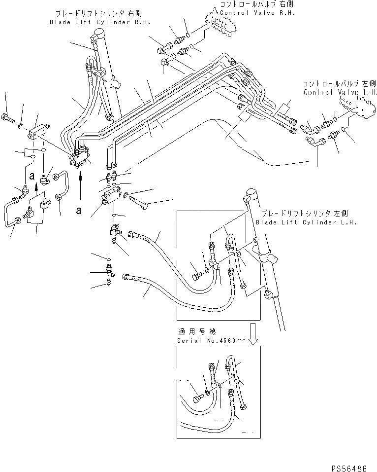 Схема запчастей Komatsu GD605A-5S - ГИДРОЛИНИЯ (ЦИЛИНДР ПОДЪЕМА ОТВАЛА ЛИНИЯ)           (С ОТВАЛ АККУМУЛЯТОР)(№-) ГИДРАВЛИКА