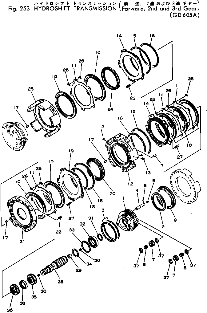 Схема запчастей Komatsu GD605A-1 - ТРАНСМИССИЯ (ПЕРЕД.¤ 2 И 3 ПРИВОД) СИЛОВАЯ ПЕРЕДАЧА