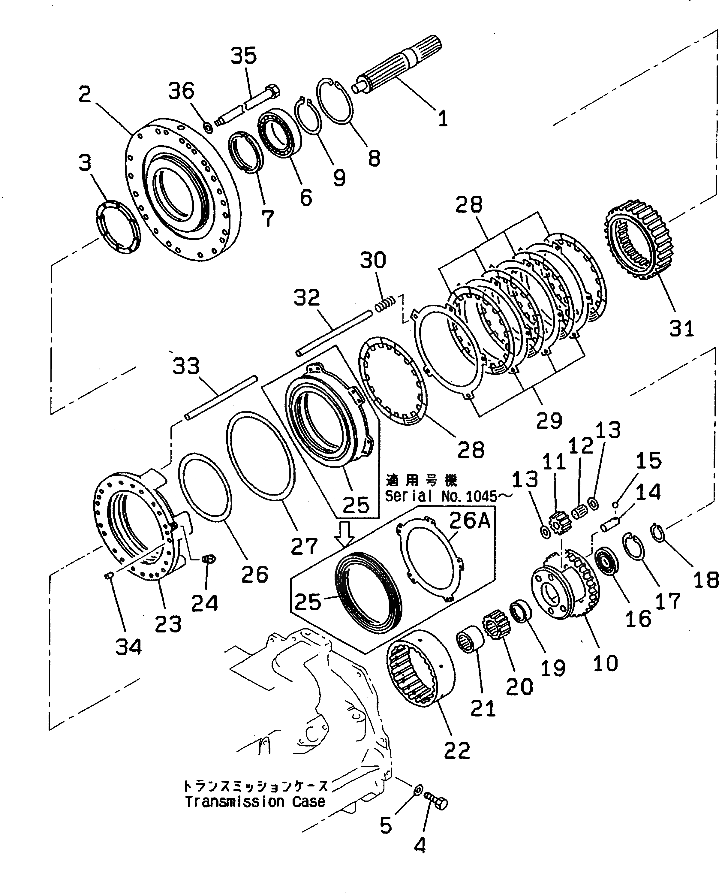 Схема запчастей Komatsu GD605A-5 - ТРАНСМИССИЯ (РЕВЕРС МУФТА) СИЛОВАЯ ПЕРЕДАЧА