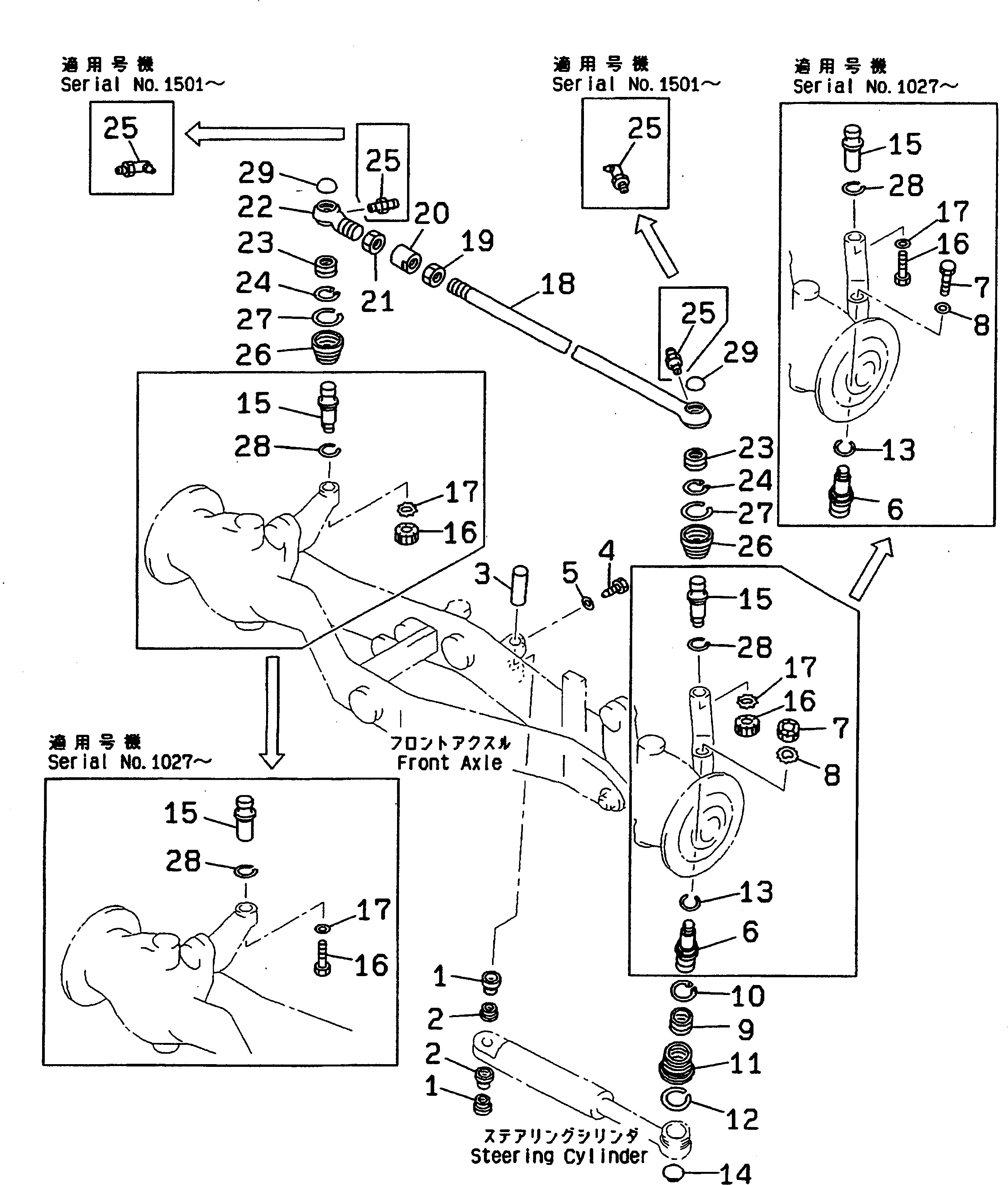 Схема запчастей Komatsu GD605A-5 - ПЕРЕДНИЙ МОСТ (/)(№-) СИЛОВАЯ ПЕРЕДАЧА