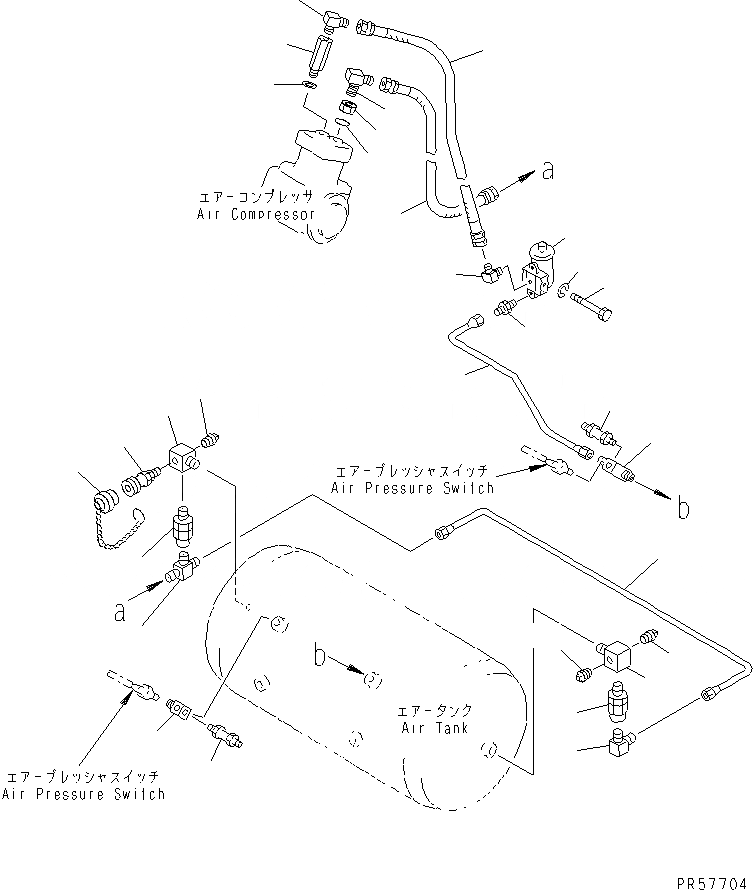 Схема запчастей Komatsu GD605A-5 - ТОРМОЗНАЯ ГИДРОЛИНИЯ (/) (КОМПРЕССОР - ВОЗД. БАЛЛОН - РЕГУЛЯТОР)   (БЕЗ ВЛАГООТДЕЛИТЕЛЯ)(№-) СИСТЕМА УПРАВЛЕНИЯ