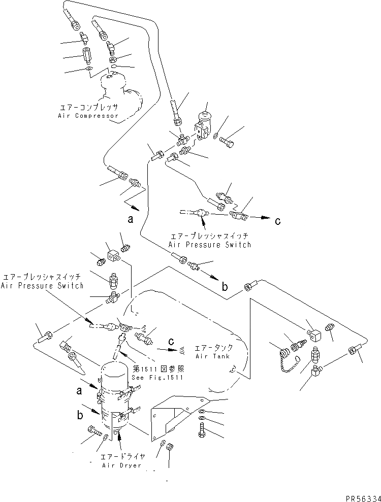 Схема запчастей Komatsu GD605A-5 - ТОРМОЗНАЯ ГИДРОЛИНИЯ (/) (КОМПРЕССОР - ВОЗД. БАЛЛОН - РЕГУЛЯТОР)   (С ВОЗД. ВЛАГООТДЕЛИТЕЛЬ)(№-) СИСТЕМА УПРАВЛЕНИЯ