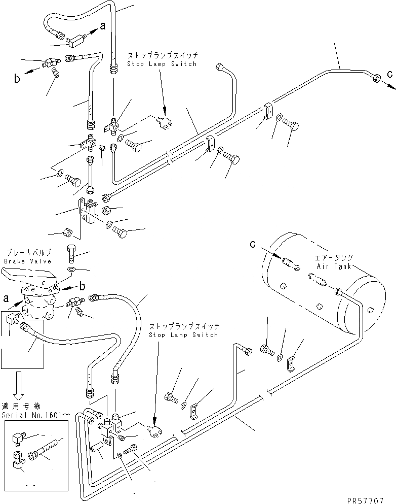 Схема запчастей Komatsu GD605A-5 - ТОРМОЗНАЯ ГИДРОЛИНИЯ (/) (ВОЗД. БАЛЛОН - ТОРМОЗНОЙ КЛАПАН)(№-) СИСТЕМА УПРАВЛЕНИЯ