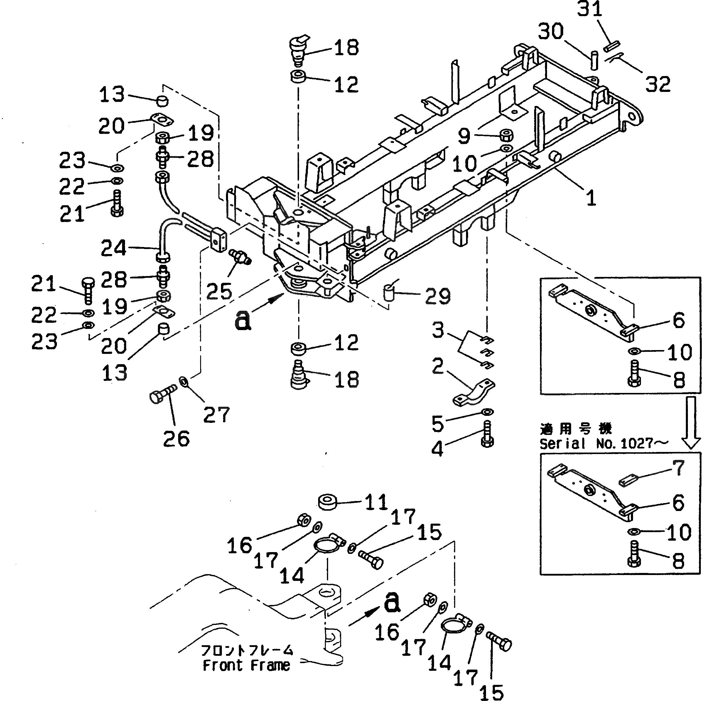 Схема запчастей Komatsu GD605A-5 - ЗАДН. РАМА(№-) РАМА И ЧАСТИ КОРПУСА