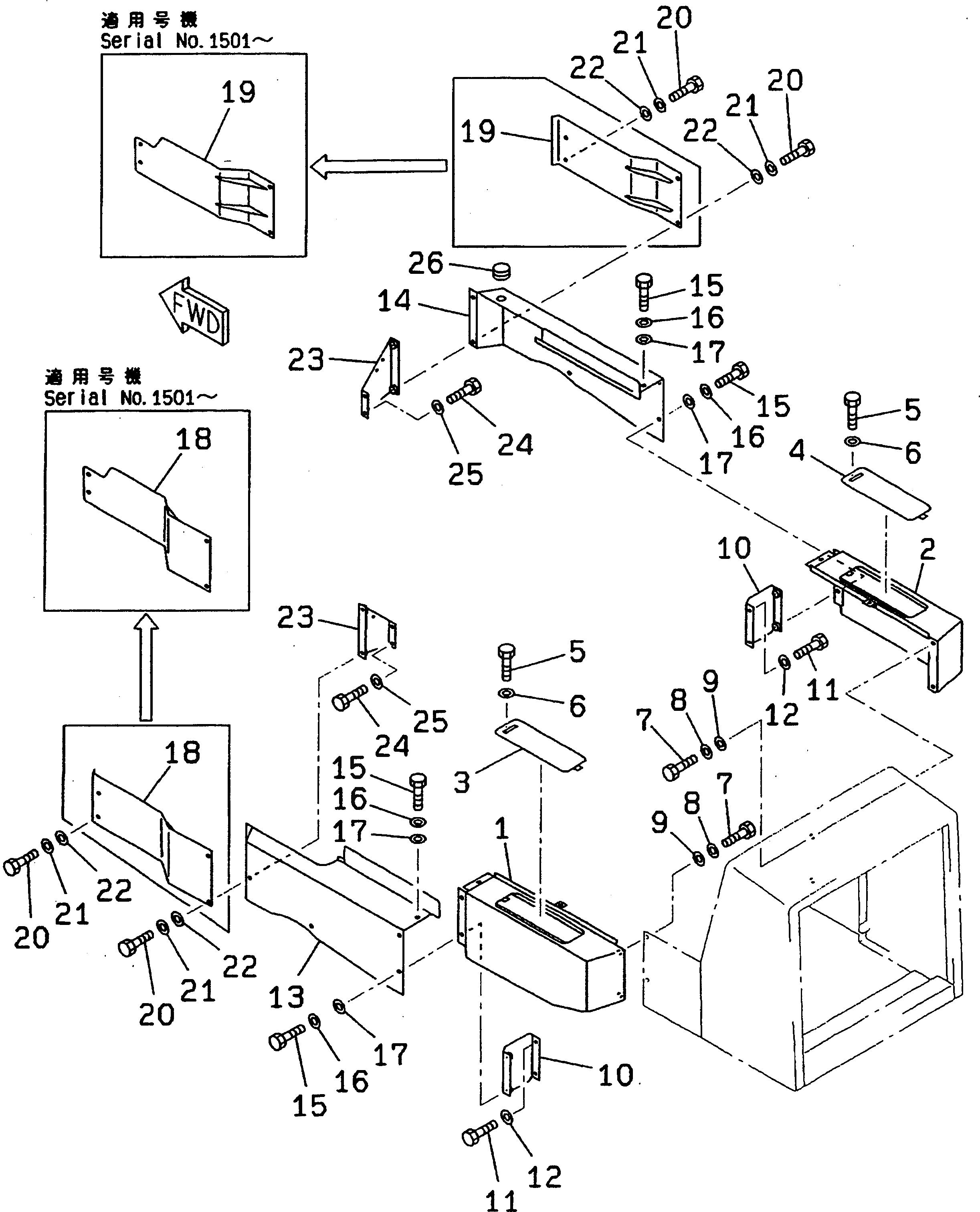 Схема запчастей Komatsu GD605A-5 - КРЫШКА АККУМУЛЯТОРА(№-9) РАМА И ЧАСТИ КОРПУСА