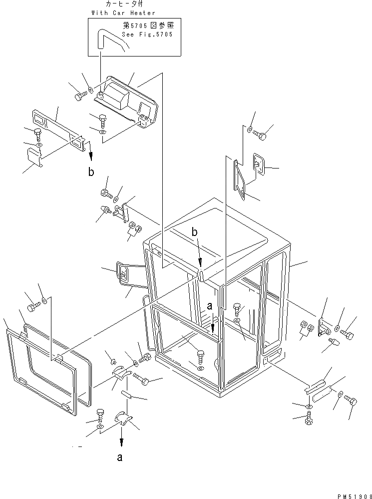 Схема запчастей Komatsu GD605A-5 - КАБИНА (ПЕРЕДН. НИЖН. ДВОРНИКИ ТИП) (/) (КОРПУС КАБИНЫ)(№-) РАМА И ЧАСТИ КОРПУСА