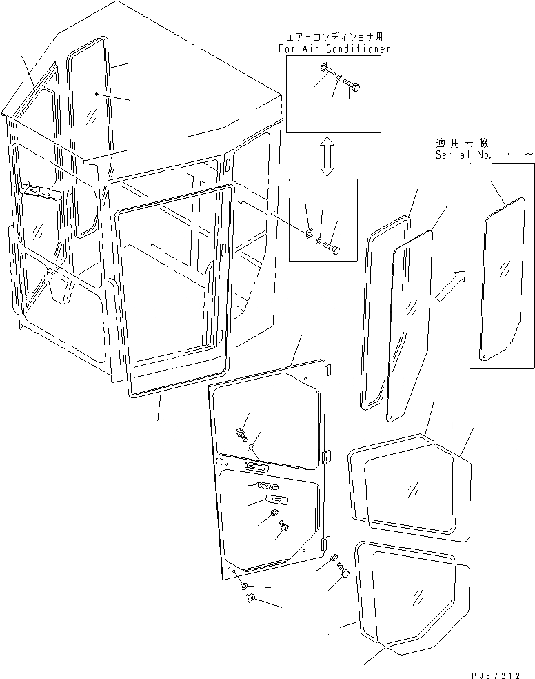 Схема запчастей Komatsu GD605A-5 - КАБИНА (/9) (ДВЕРЬ)(№-) РАМА И ЧАСТИ КОРПУСА