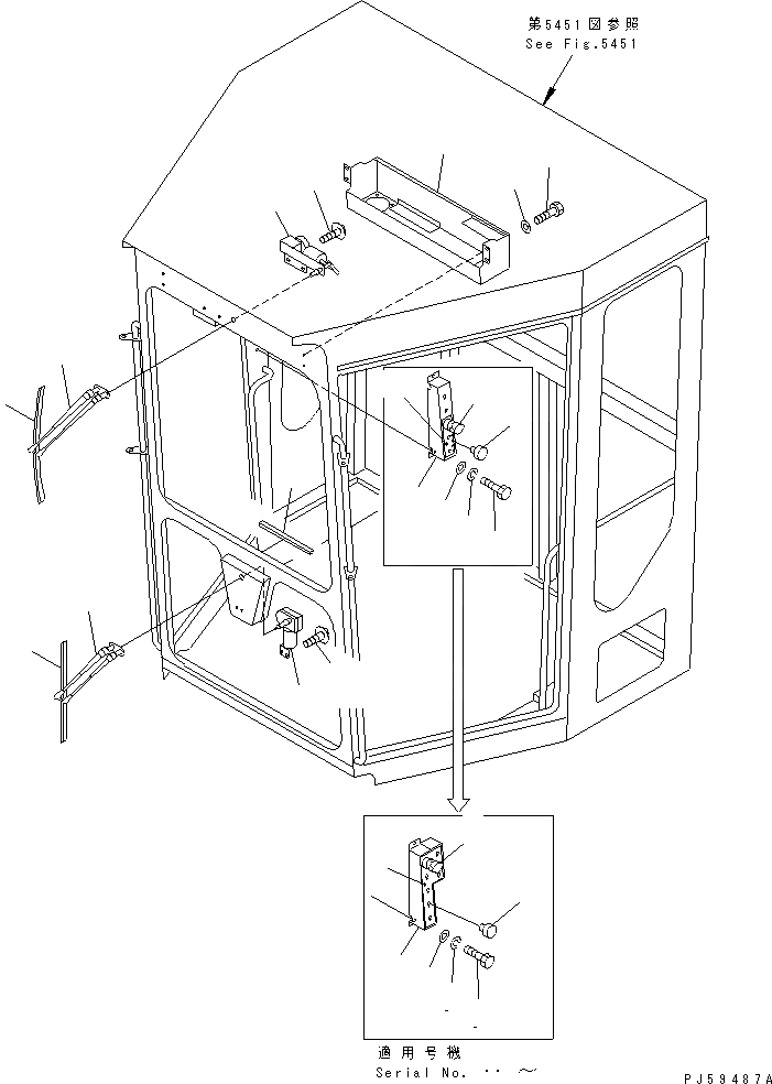 Схема запчастей Komatsu GD605A-5 - КАБИНА (7/9) (ПЕРЕДН. ДВОРНИКИ)(№-) РАМА И ЧАСТИ КОРПУСА