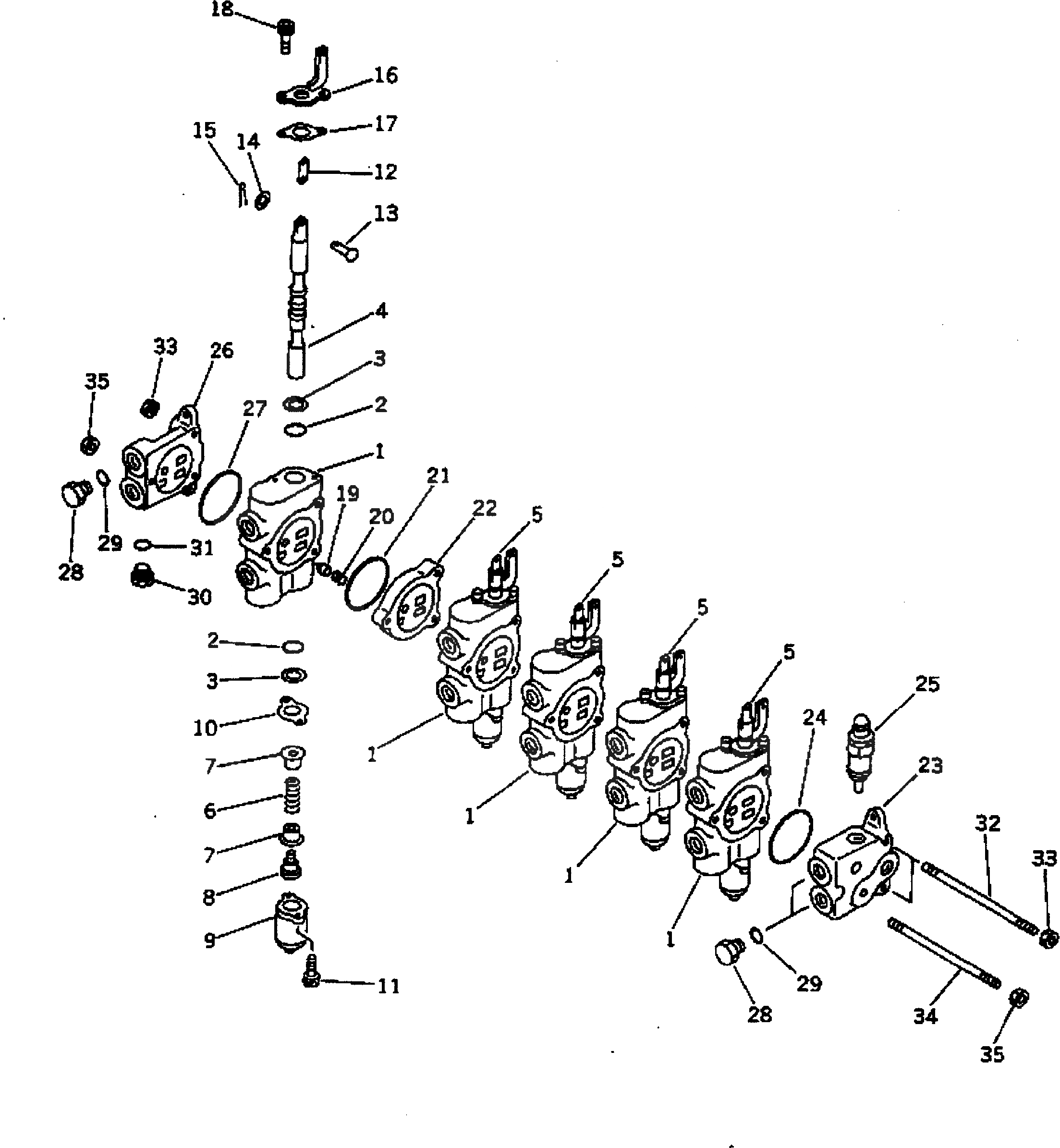 Схема запчастей Komatsu GD605A-5 - ГИДРАВЛ УПРАВЛЯЮЩ. КЛАПАН¤ ЛЕВ. (5-СЕКЦИОНН.)(№-) ГИДРАВЛИКА