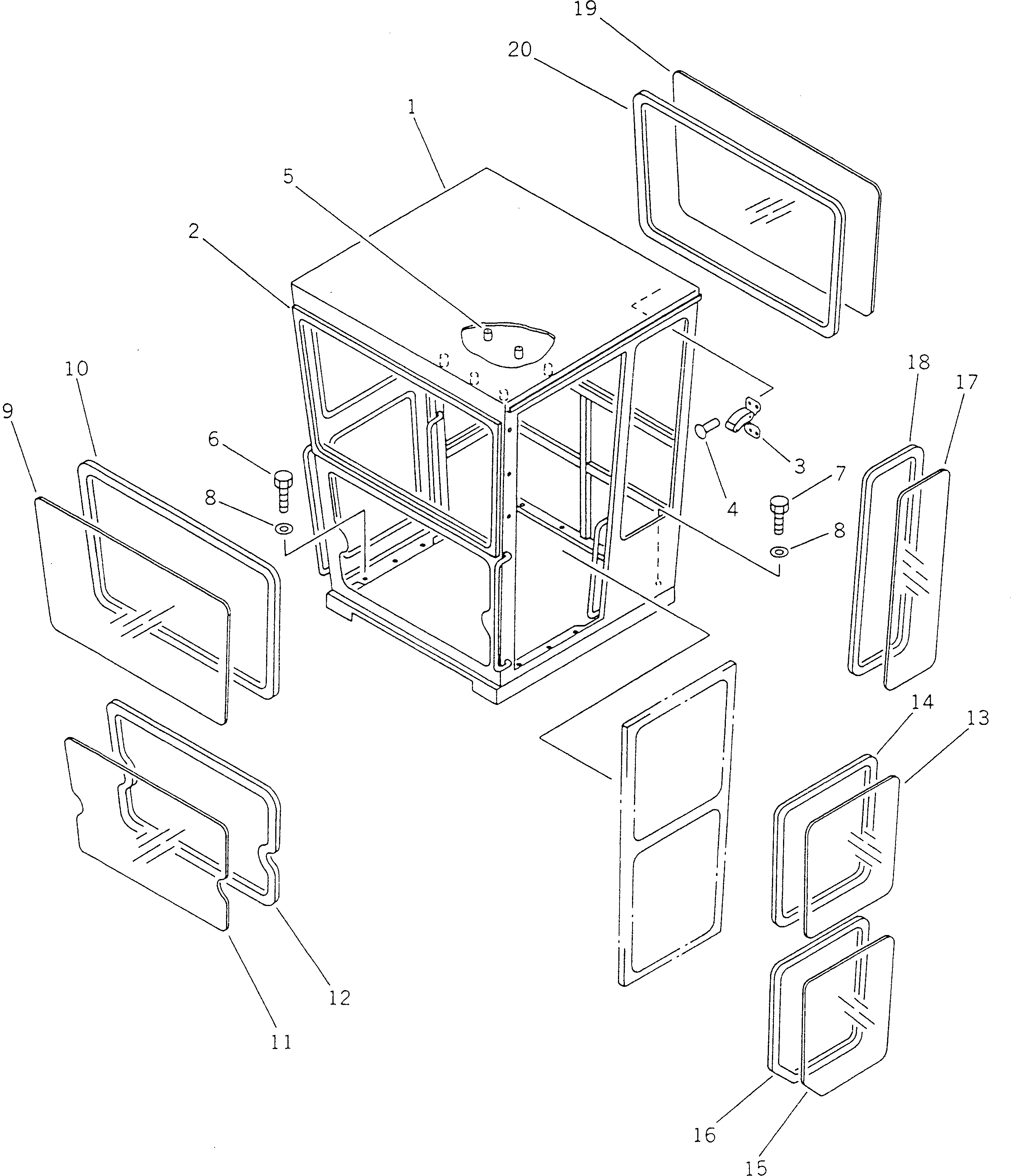 Схема запчастей Komatsu GD621A-1 - КАБИНА (C-ТИП) (/) РАМА И ЧАСТИ КОРПУСА