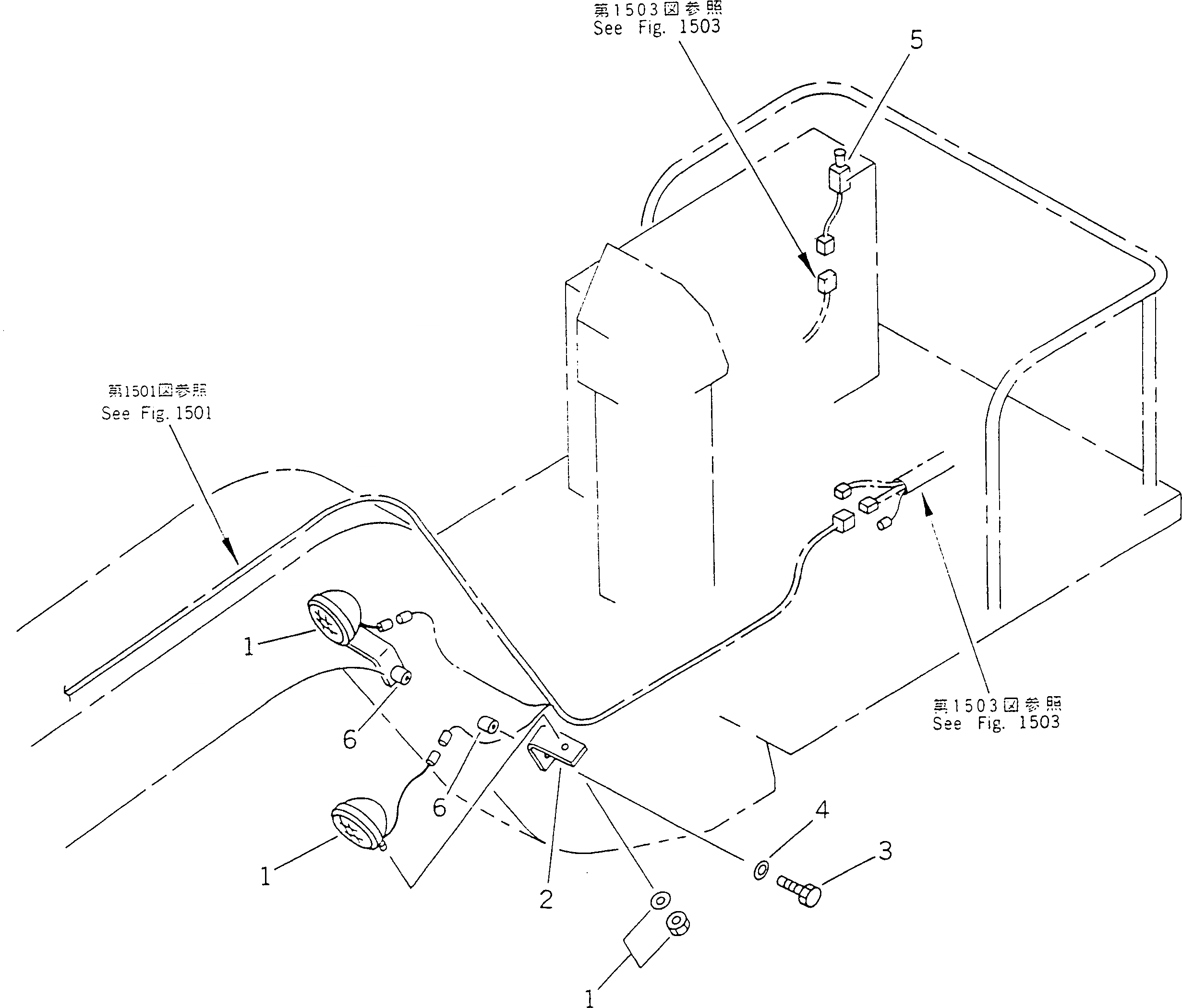 Схема запчастей Komatsu GD623A-1 - ПЕРЕДН. ЛАМПА РАБОЧ. ОСВЕЩЕНИЯ КОМПОНЕНТЫ ДВИГАТЕЛЯ И ЭЛЕКТРИКА