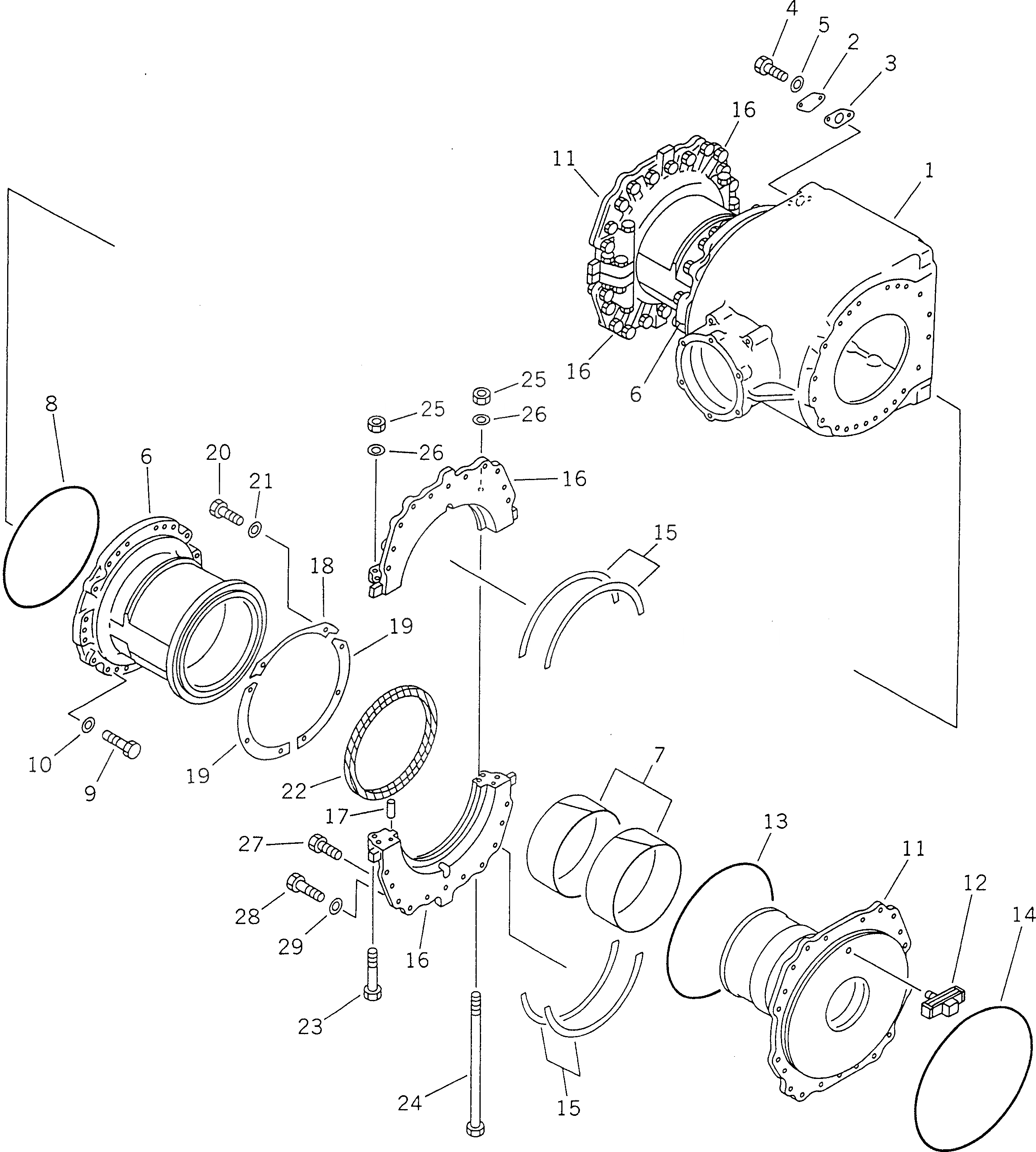 Схема запчастей Komatsu GD623A-1 - КОРПУС КОНЕЧН. ПЕРЕДАЧИ (/)(№8-) СИЛОВАЯ ПЕРЕДАЧА