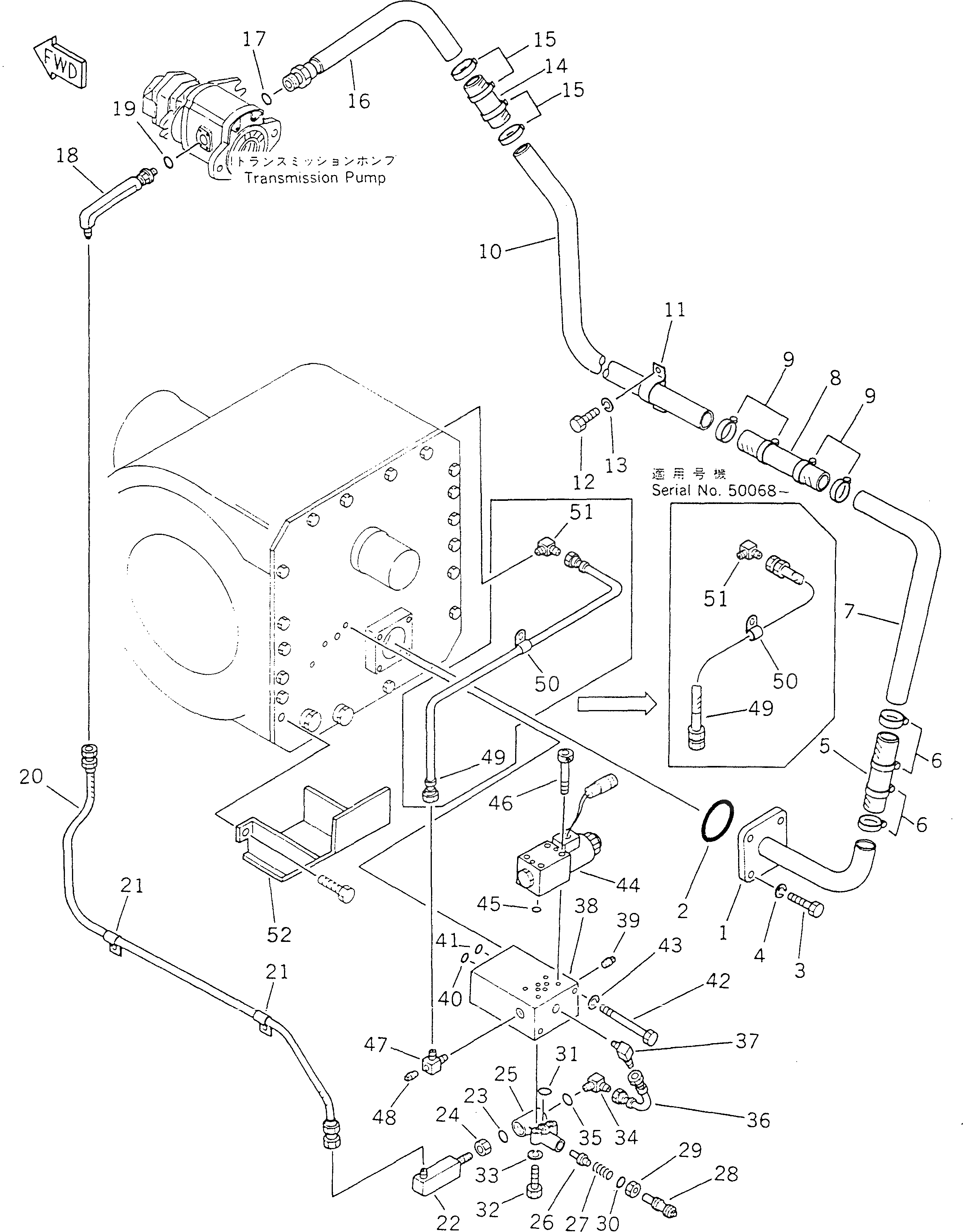 Схема запчастей Komatsu GD625A-1 - бЛОК. ДИФФЕРЕНЦИАЛА ТРУБЫ (/) СИЛОВАЯ ПЕРЕДАЧА