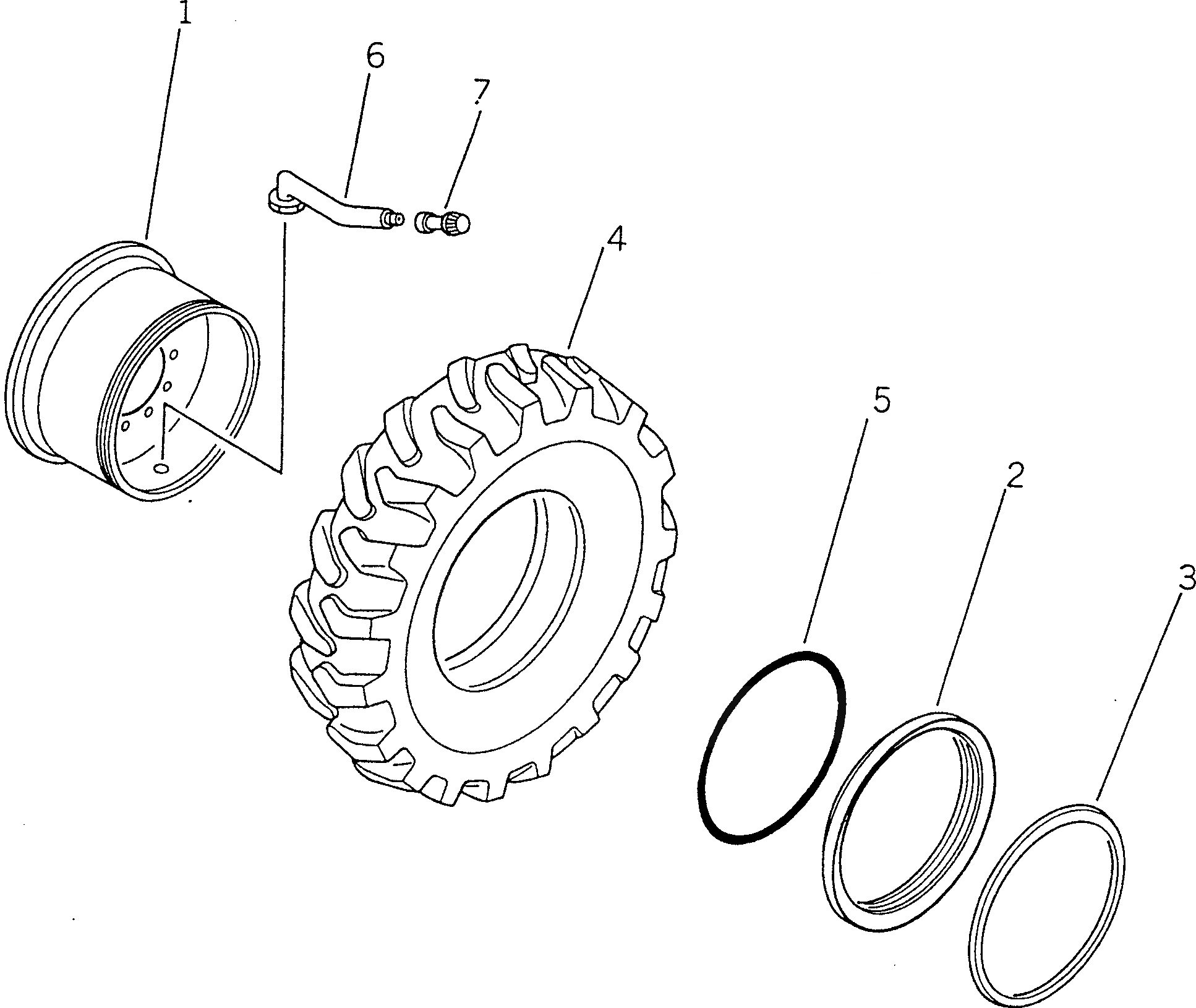 Схема запчастей Komatsu GD625A-1 - КОЛЕСА И БЕСКАМЕРНЫЕ ШИНЫ КОЛЕСА