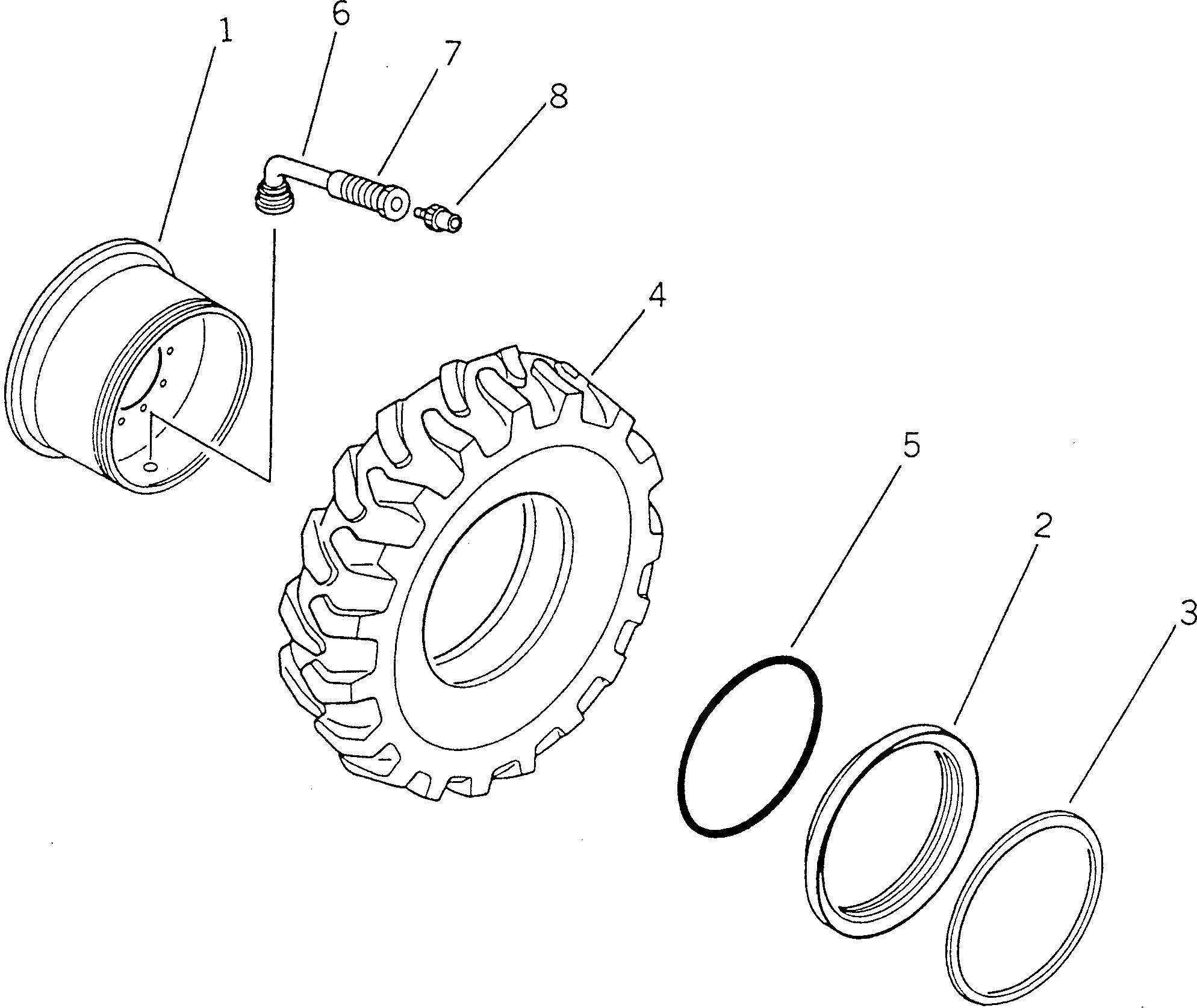 Схема запчастей Komatsu GD625A-1 - КОЛЕСА И БЕСКАМЕРНЫЕ ШИНЫ КОЛЕСА