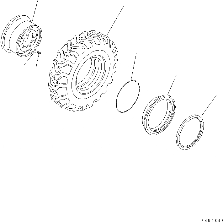 Схема запчастей Komatsu GD625A-1 - КОЛЕСА И БЕСКАМЕРНЫЕ ШИНЫ КОЛЕСА