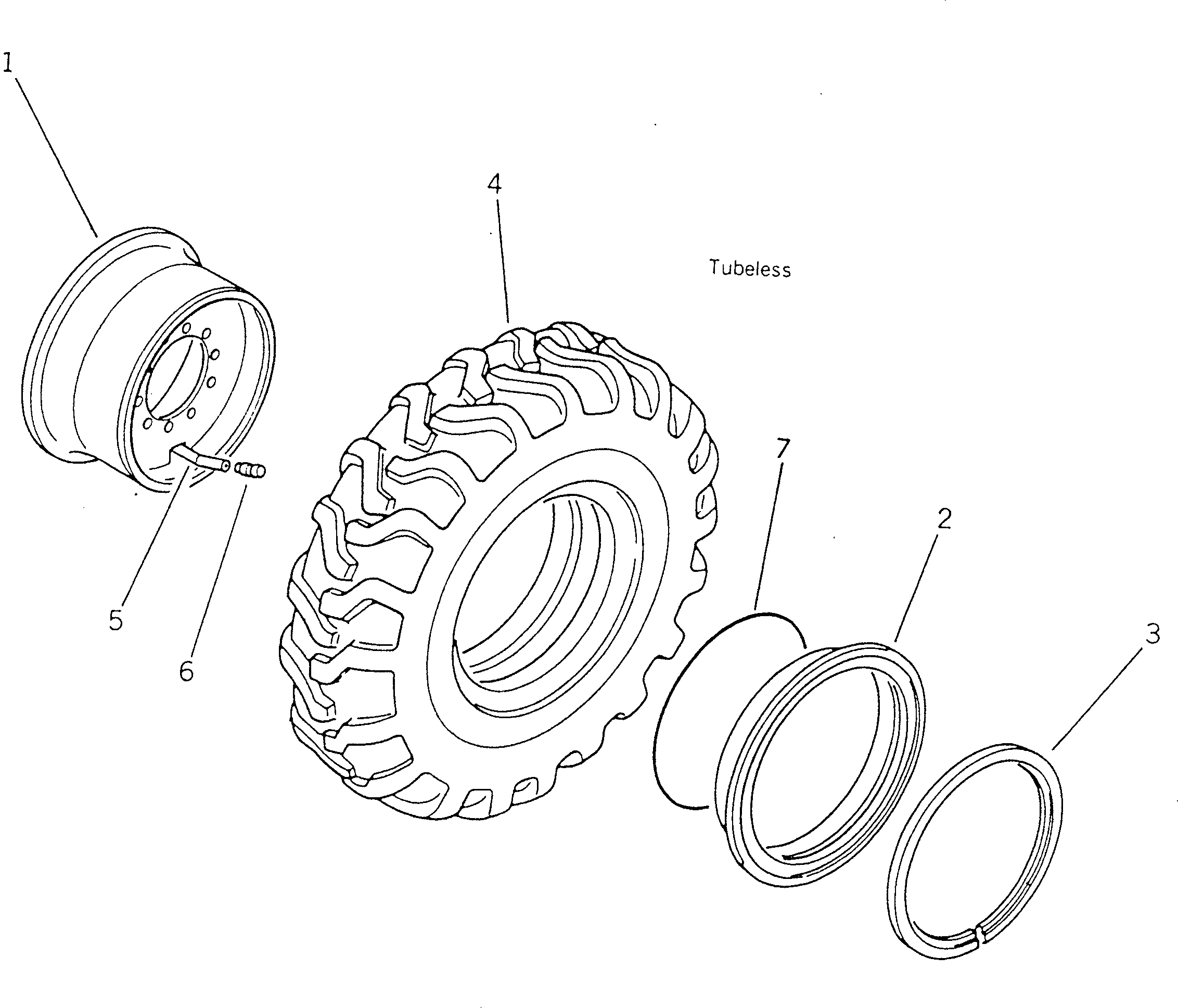 Схема запчастей Komatsu GD625A-1 - КОЛЕСА И БЕСКАМЕРНЫЕ ШИНЫ КОЛЕСА
