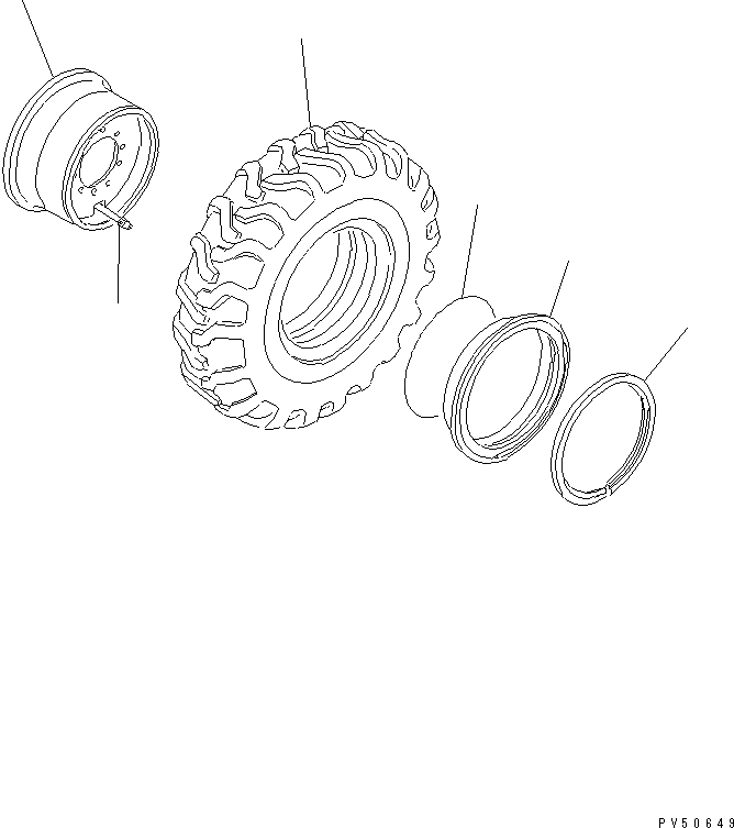 Схема запчастей Komatsu GD625A-1 - КОЛЕСА И БЕСКАМЕРНЫЕ ШИНЫ КОЛЕСА