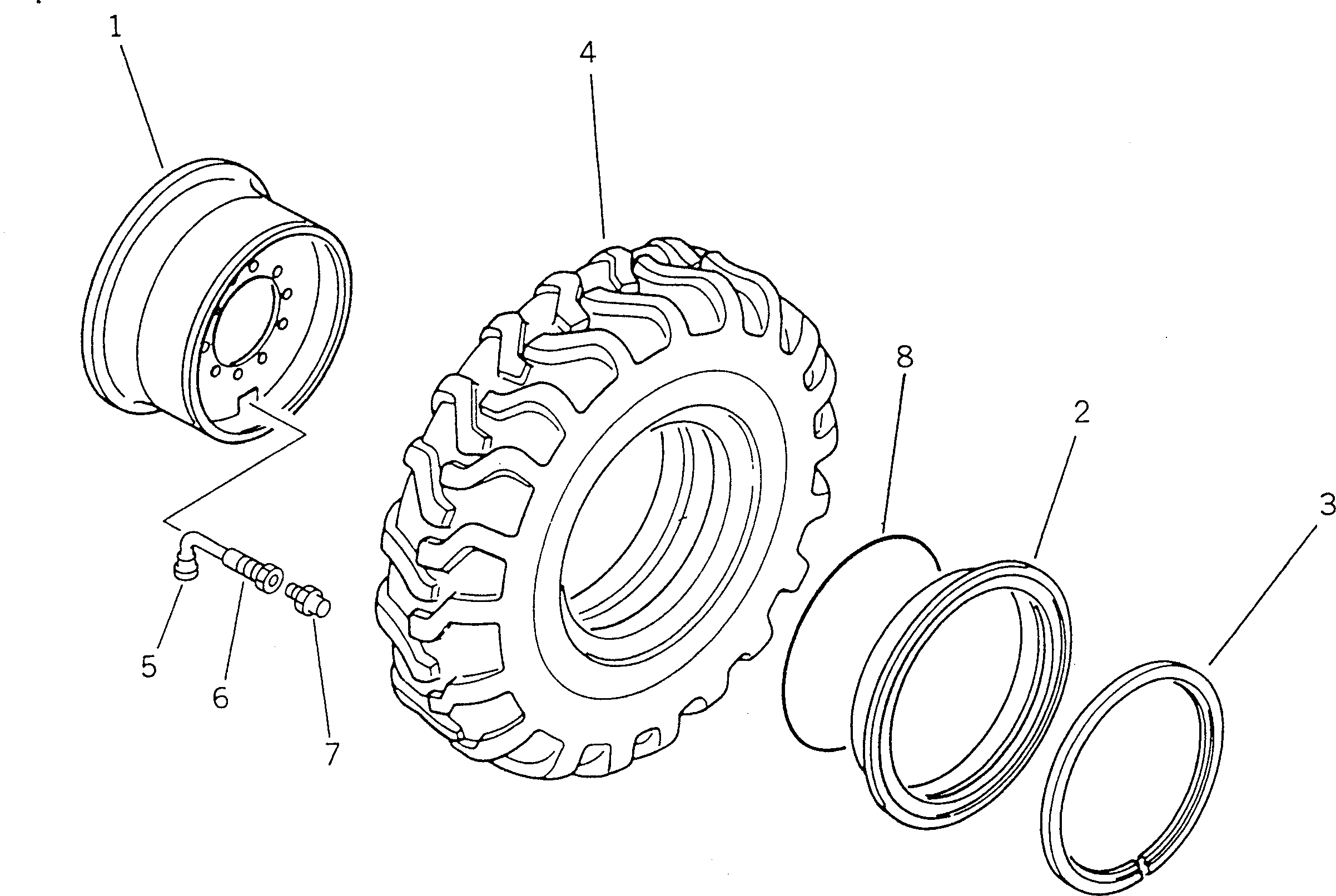 Схема запчастей Komatsu GD625A-1 - КОЛЕСА И БЕСКАМЕРНЫЕ ШИНЫ КОЛЕСА