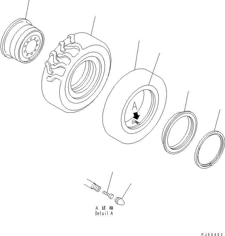 Схема запчастей Komatsu GD625A-1 - КОЛЕСА И КАМЕРН. ШИНЫ КОЛЕСА