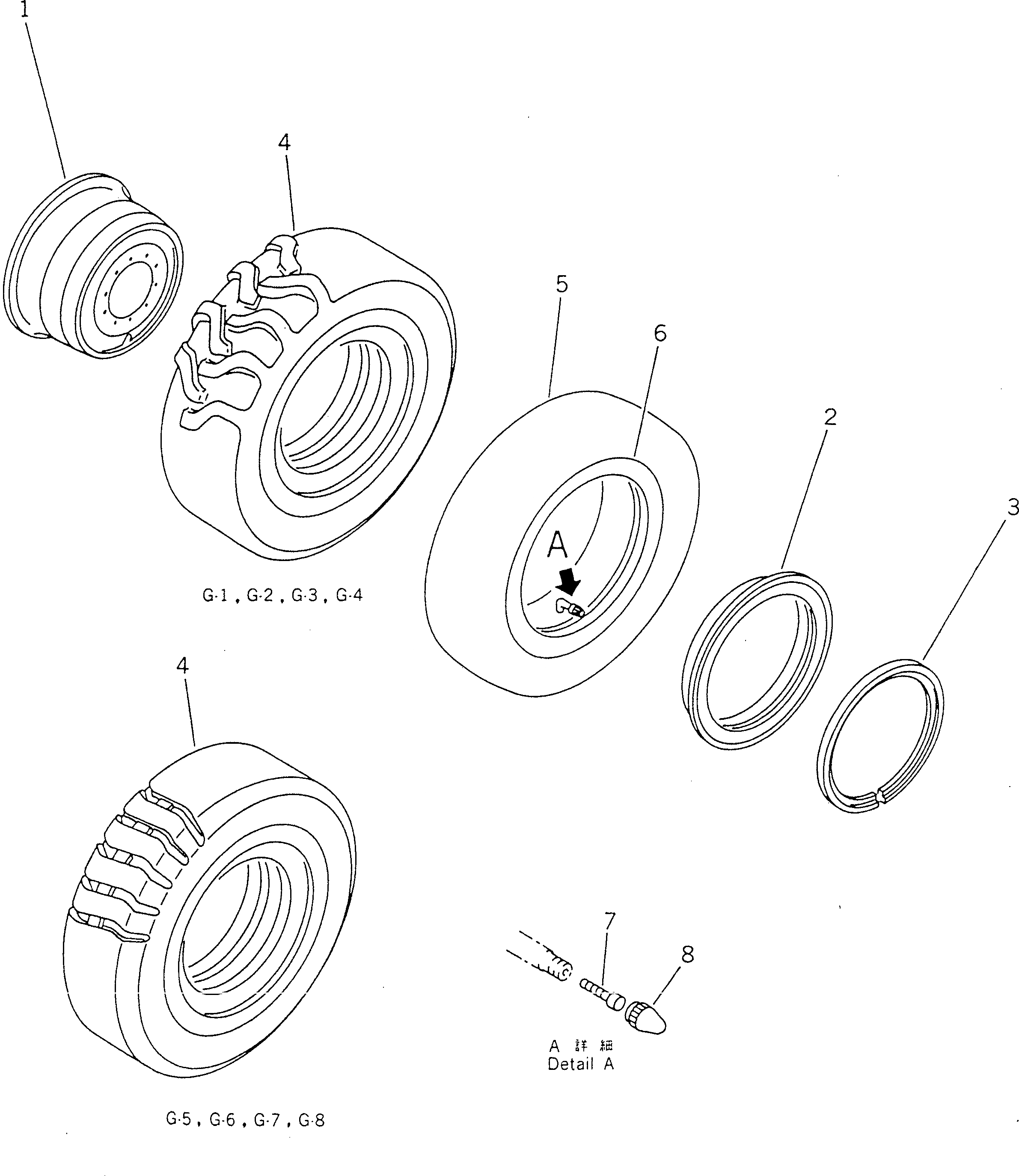 Схема запчастей Komatsu GD625A-1 - КОЛЕСА И КАМЕРН. ШИНЫ КОЛЕСА