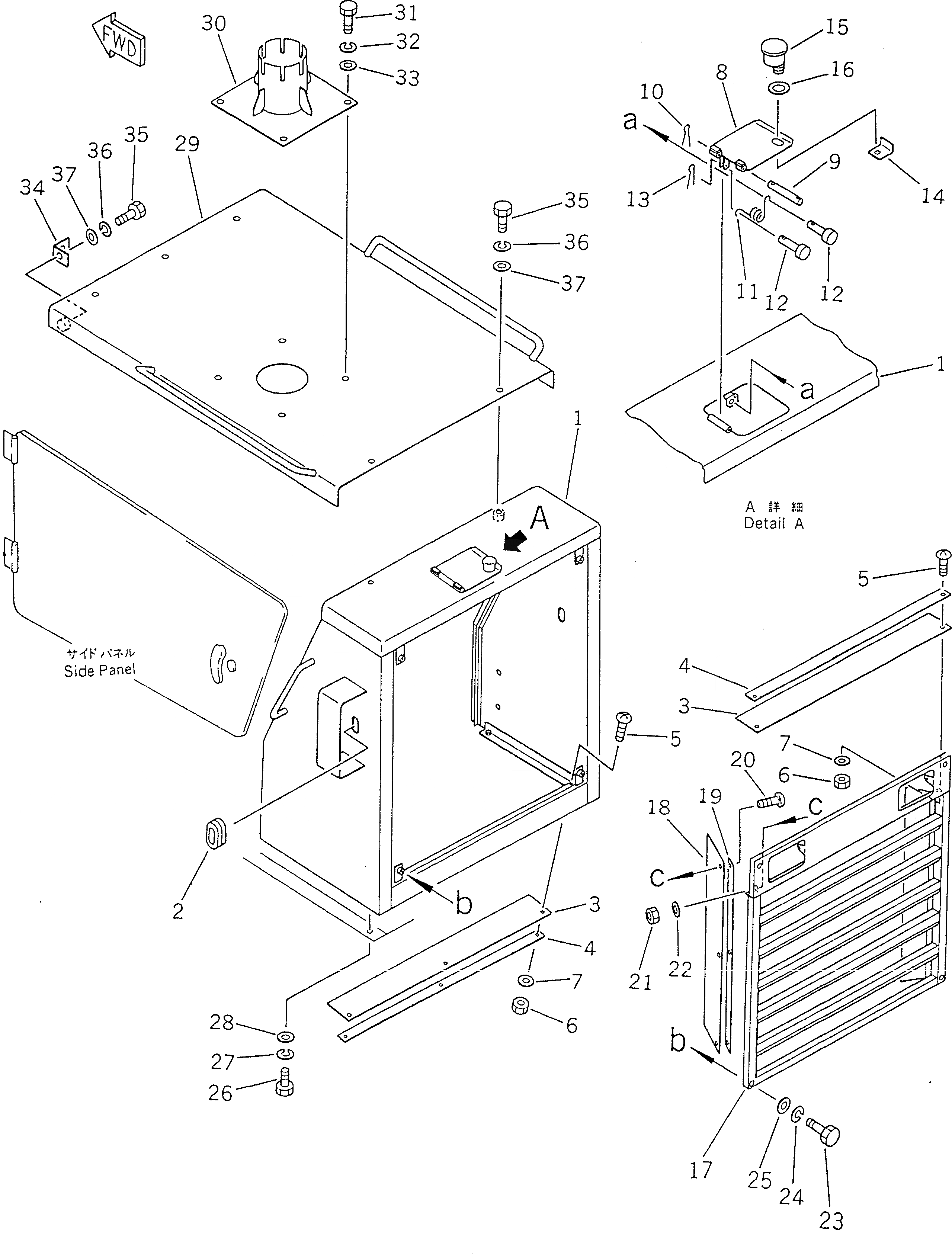 Схема запчастей Komatsu GD625A-1 - ЗАЩИТА РАДИАТОРА AND КАПОТ РАМА И ЧАСТИ КОРПУСА