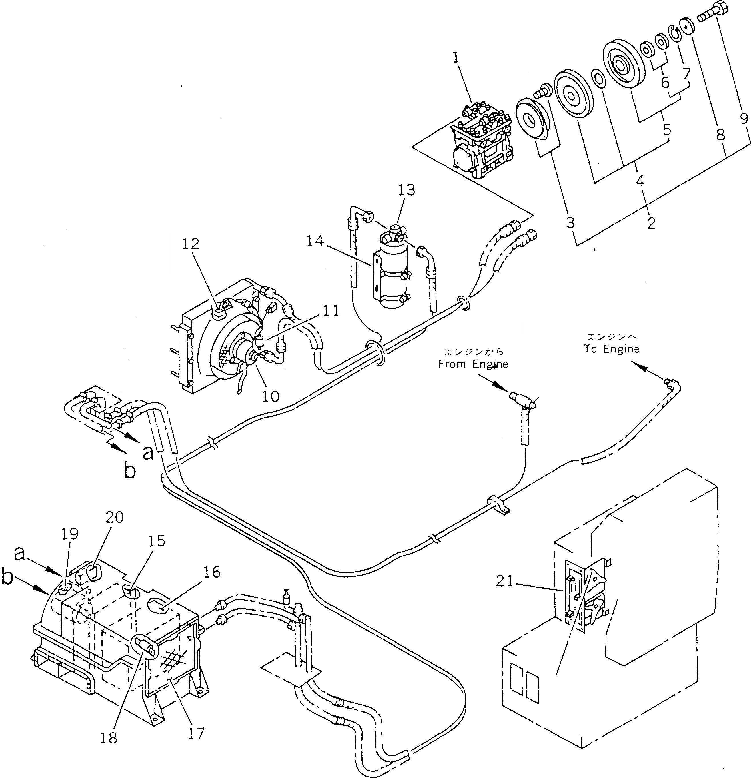 Схема запчастей Komatsu GD625A-1 - КОНДИЦ. ВОЗДУХА (/) РАМА И ЧАСТИ КОРПУСА