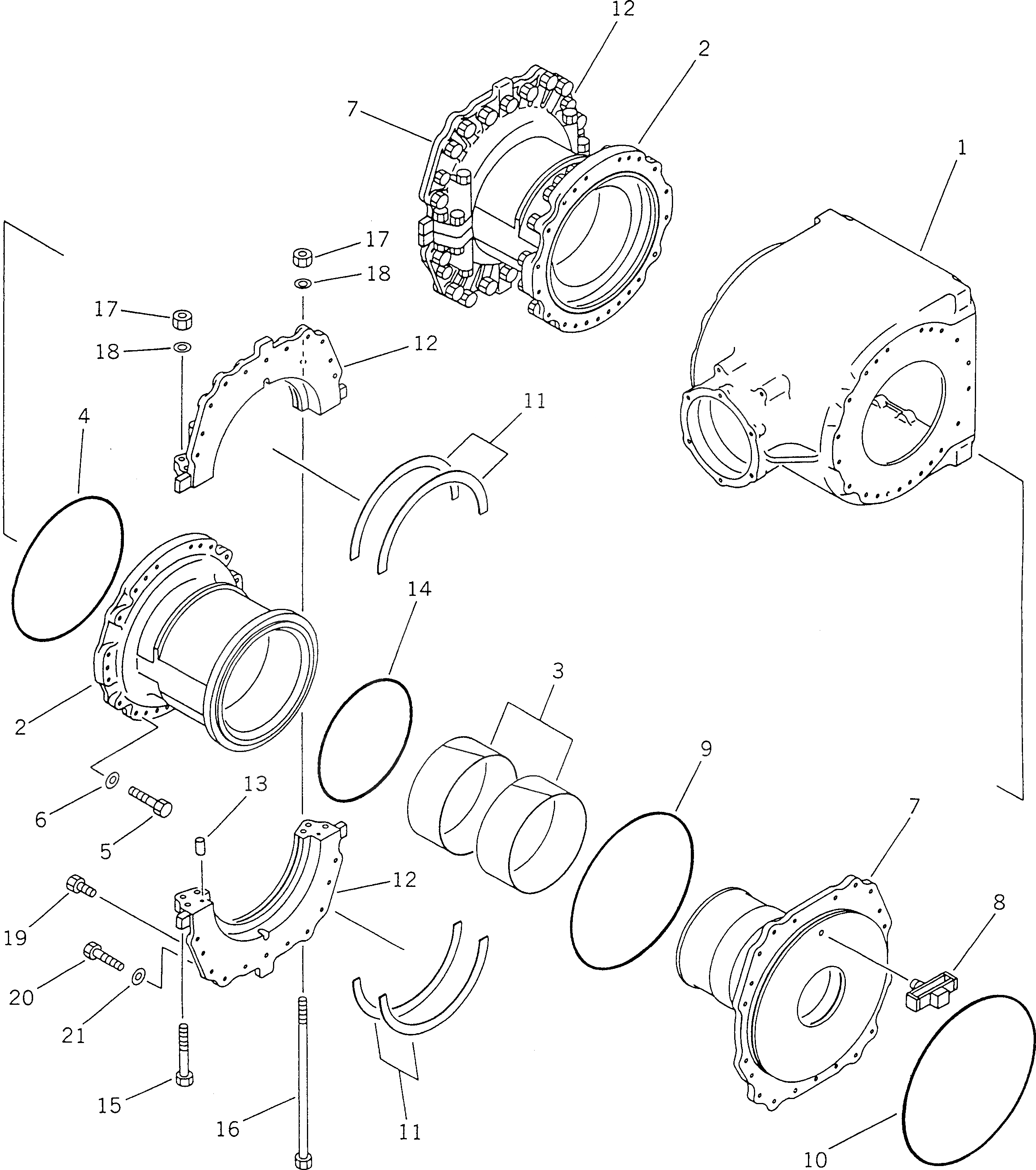 Схема запчастей Komatsu GD625A-1 - КОРПУС КОНЕЧН. ПЕРЕДАЧИ (бЛОК. ДИФФЕРЕНЦИАЛА ТИП) (/)         (КОЖУХ SECTION О-КОЛЬЦО ТИП)(№-) СИЛОВАЯ ПЕРЕДАЧА