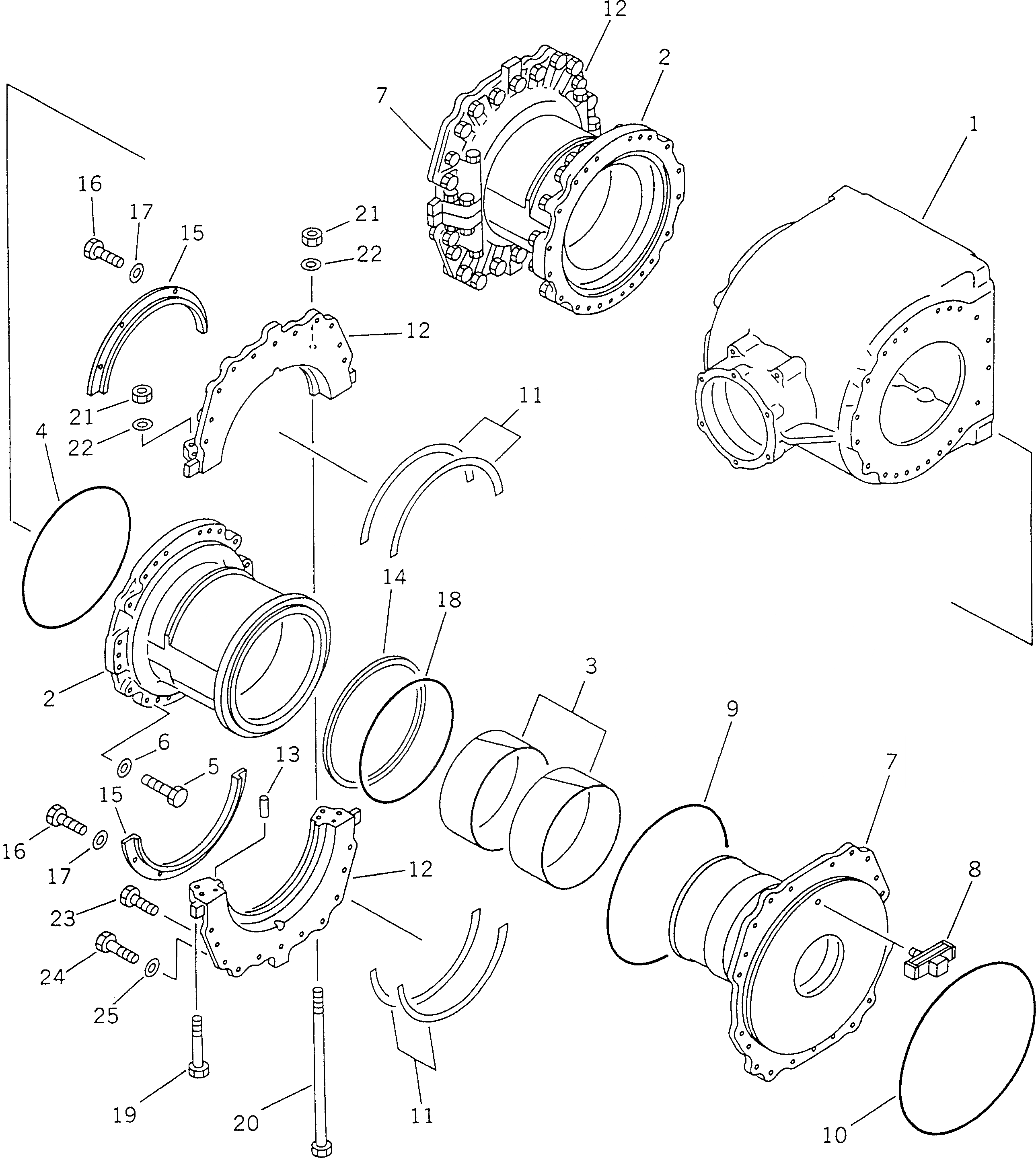 Схема запчастей Komatsu GD625A-1 - КОРПУС КОНЕЧН. ПЕРЕДАЧИ (бЛОК. ДИФФЕРЕНЦИАЛА ТИП) (/)         (КОЖУХ SECTION О-КОЛЬЦО ТИП)(№-7) СИЛОВАЯ ПЕРЕДАЧА