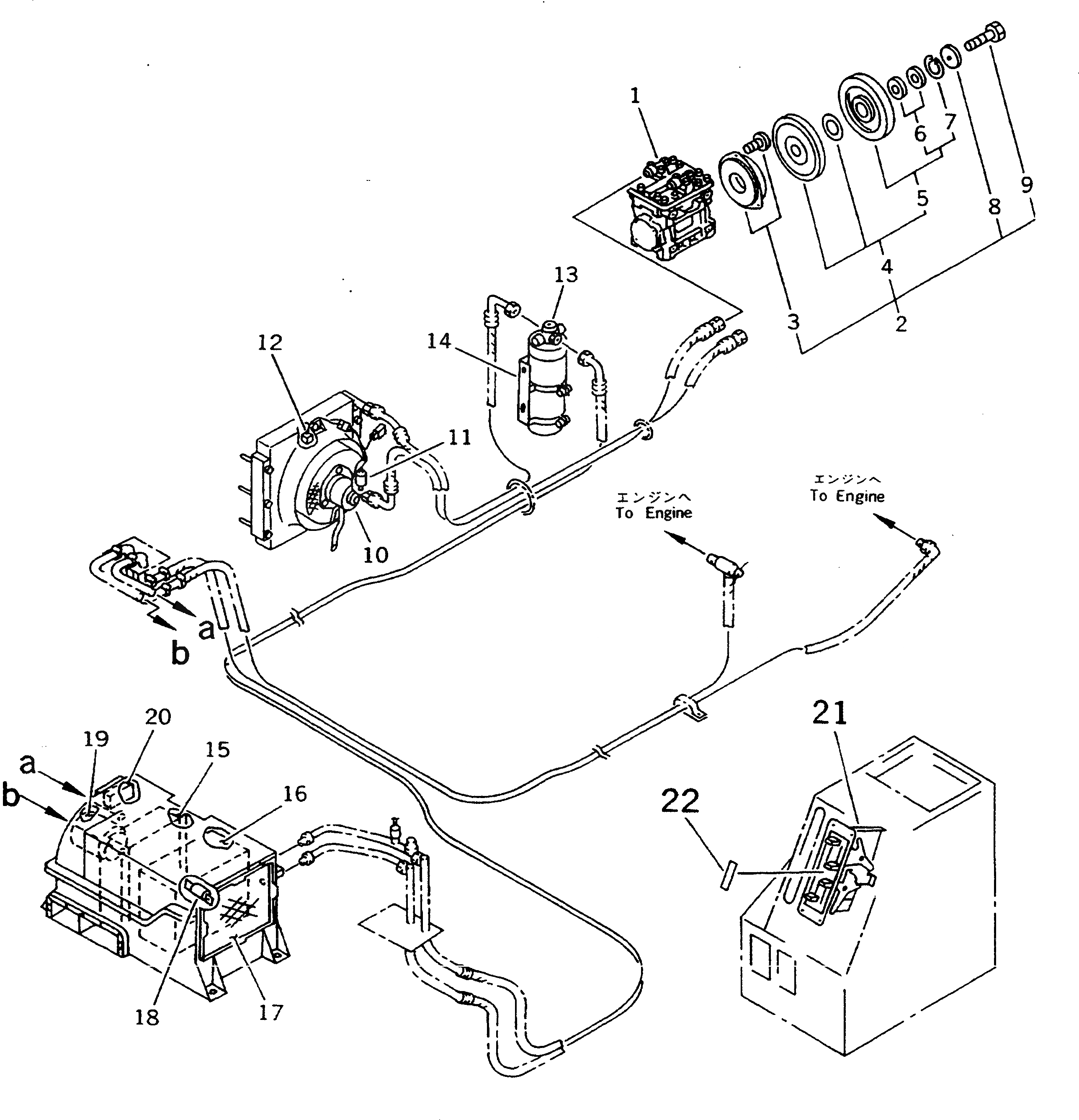 Схема запчастей Komatsu GD625A-1 - КОНДИЦ. ВОЗДУХА (C.F.C. GAS) (/) РАМА И ЧАСТИ КОРПУСА