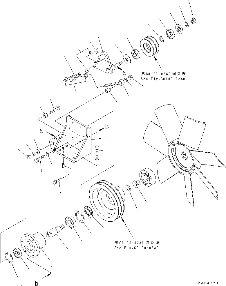 Схема запчастей Komatsu GD655-3Y - ДВИГАТЕЛЬ ОХЛАЖД-Е (НАГНЕТАТЕЛЬ ВЕНТИЛЯТОР И КОМПОНЕНТЫ) СИСТЕМА ОХЛАЖДЕНИЯ