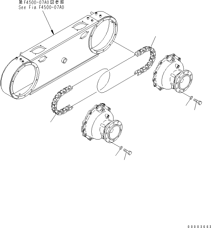 Схема запчастей Komatsu GD655-3Y - ЗАДН. МОСТ (СДВОЕНН. ПРИВОД) (ВТУЛКА БОЛТ И ЗВЕЗДОЧКА ЦЕПЬ) (NO SПАЛЕЦ ДИФФЕРЕНЦ.) ТРАНСМИССИЯ