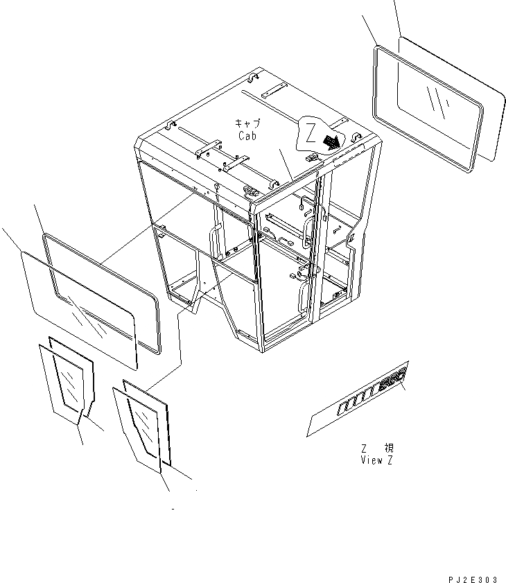 Схема запчастей Komatsu GD655-3Y - КАБИНА (ПЕРЕДН. И ЗАДН. СТЕКЛА) (БЕЗ ПОДОГРЕВ WIRE СТЕКЛА) КАБИНА ОПЕРАТОРА И СИСТЕМА УПРАВЛЕНИЯ