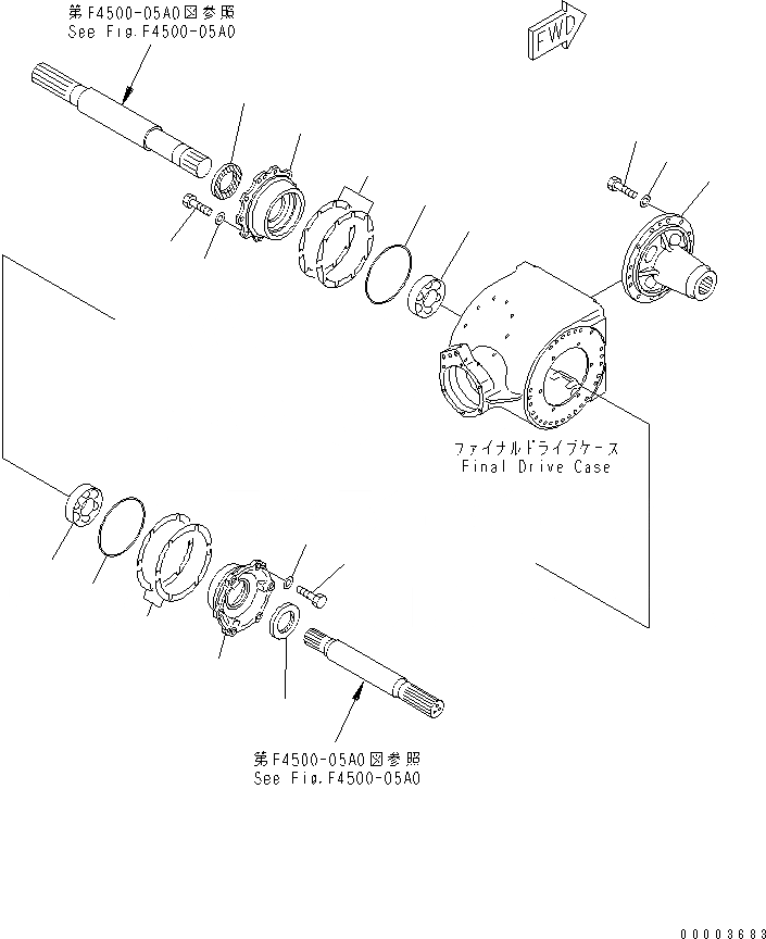 Схема запчастей Komatsu GD655-3A - ЗАДН. МОСТ (КОНЕЧНАЯ ПЕРЕДАЧА) (ДИФФЕРЕНЦ.) (NO SПАЛЕЦ ДИФФЕРЕНЦ.) ТРАНСМИССИЯ