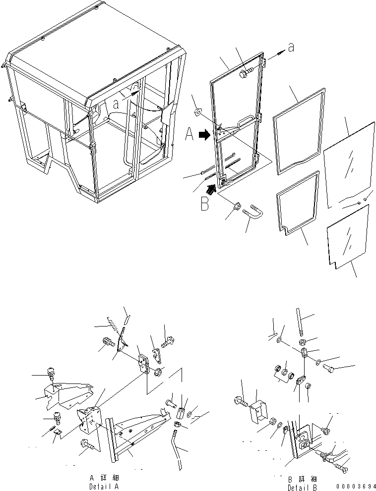 Схема запчастей Komatsu GD655-3A - КАБИНА (ДВЕРЬ ВНУТР. ЧАСТИ¤ ЛЕВ.) (НИЗ. КАБИНА ROPS) КАБИНА ОПЕРАТОРА И СИСТЕМА УПРАВЛЕНИЯ