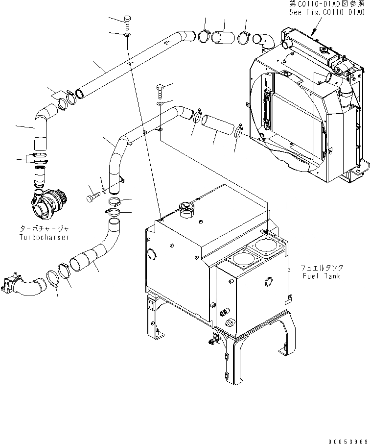 Схема запчастей Komatsu GD655-3E0 - ВПУСК ВОЗДУХА (ВОЗДУХООЧИСТИТЕЛЬ ТРУБЫ) (КРОМЕ ЯПОН.) КОМПОНЕНТЫ ДВИГАТЕЛЯ