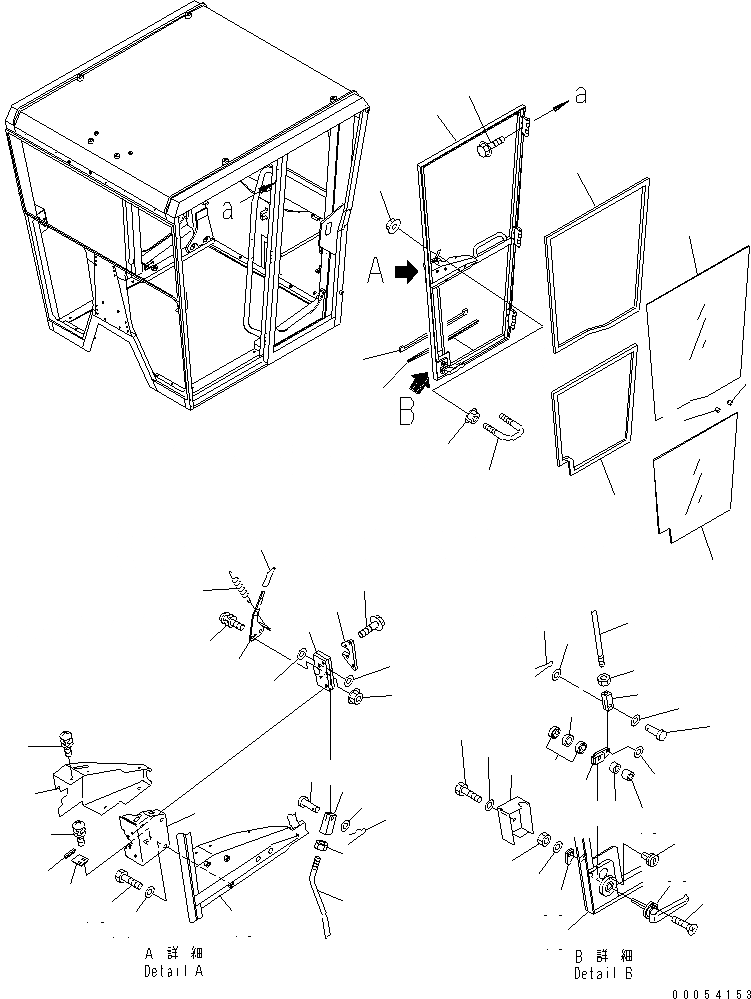 Схема запчастей Komatsu GD655-3E0 - КАБИНА (ДВЕРЬ ВНУТР. ЧАСТИ¤ ЛЕВ.) (НИЗ. КАБИНА ROPS) КАБИНА ОПЕРАТОРА И СИСТЕМА УПРАВЛЕНИЯ