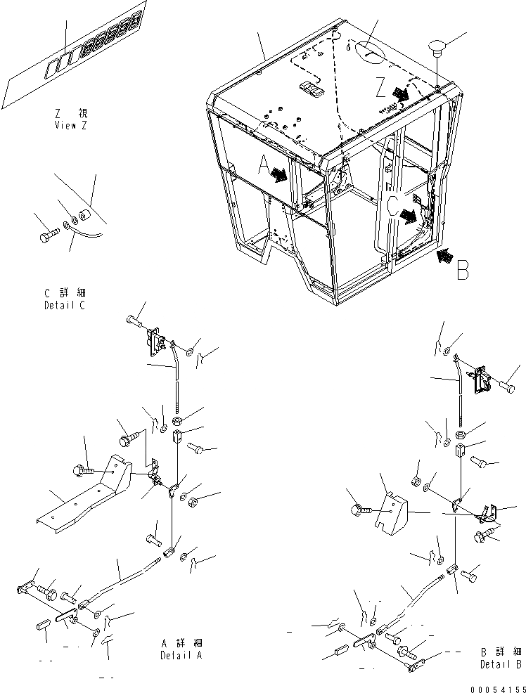 Схема запчастей Komatsu GD655-3E0 - КАБИНА (БЛОКИР.¤ ПРАВ.) (ВЫС. КАБИНА ROPS) КАБИНА ОПЕРАТОРА И СИСТЕМА УПРАВЛЕНИЯ