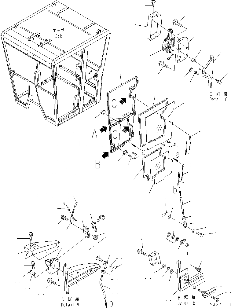 Схема запчастей Komatsu GD655-3 - КАБИНА (ДВЕРЬ ВНУТР. ЧАСТИ¤ ЛЕВ.) (С ДВЕРЬЮ ДВОРНИКИ) КАБИНА ОПЕРАТОРА И СИСТЕМА УПРАВЛЕНИЯ