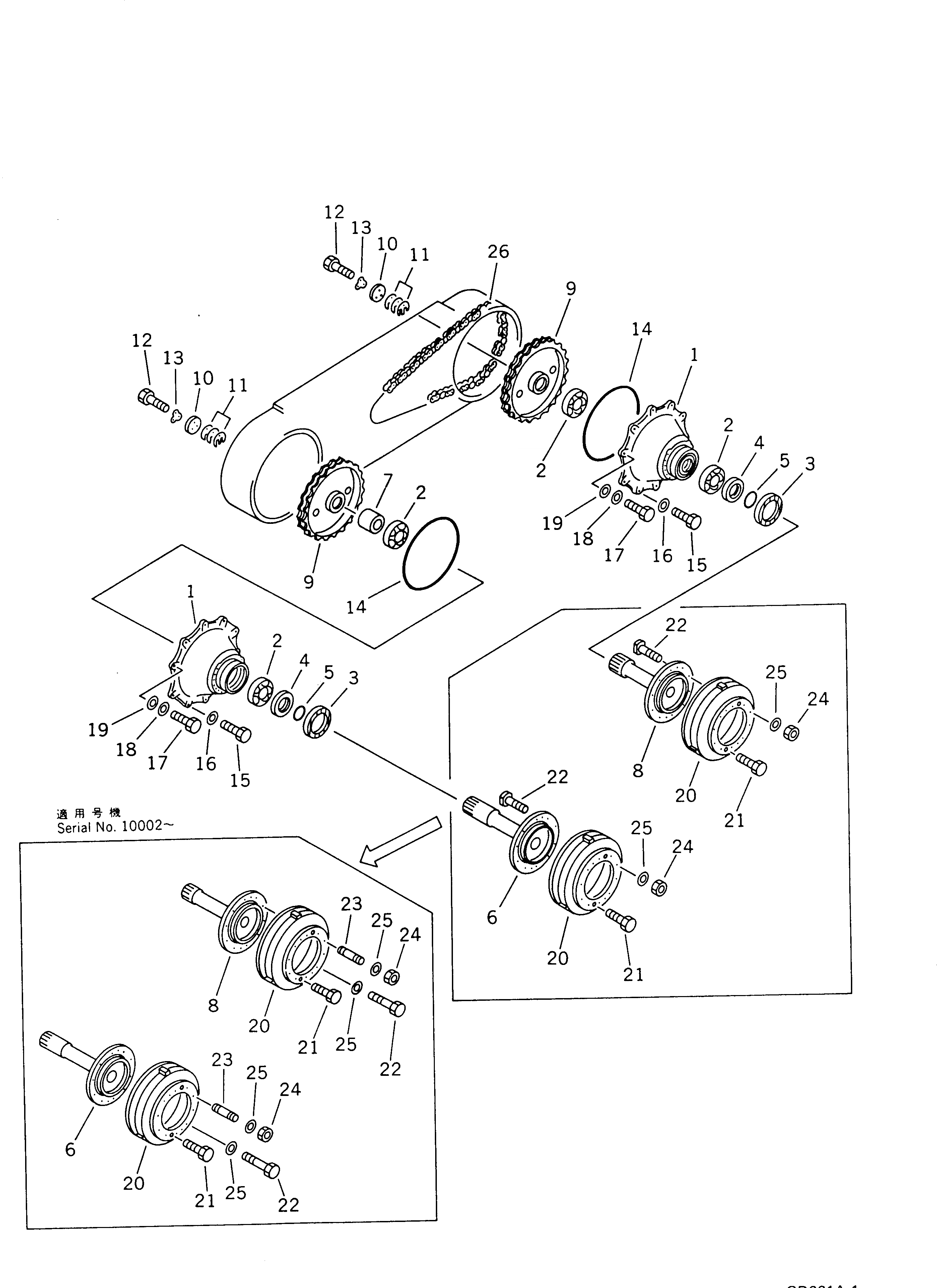 Схема запчастей Komatsu GD661A-1 - СДВОЕНН. ПРИВОД ПРИВОД И ЦЕПЬ СИЛОВАЯ ПЕРЕДАЧА