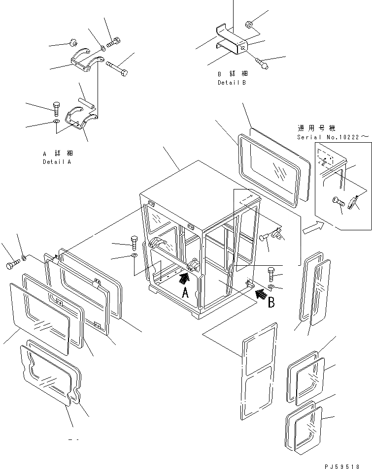 Схема запчастей Komatsu GD661A-1 - КАБИНА (B-ТИП) (/) РАМА И ЧАСТИ КОРПУСА
