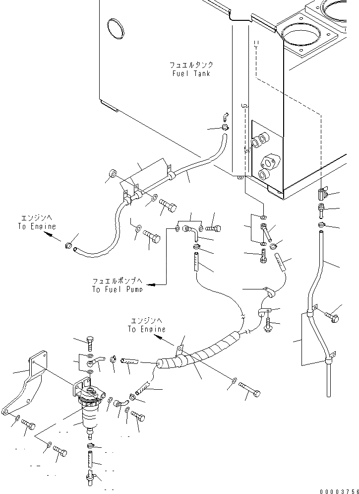 Схема запчастей Komatsu GD675-3A - ТОПЛИВОПРОВОД. (С ВОДООТДЕЛИТЕЛЕМ)(№-) ТОПЛИВН. БАК. AND КОМПОНЕНТЫ
