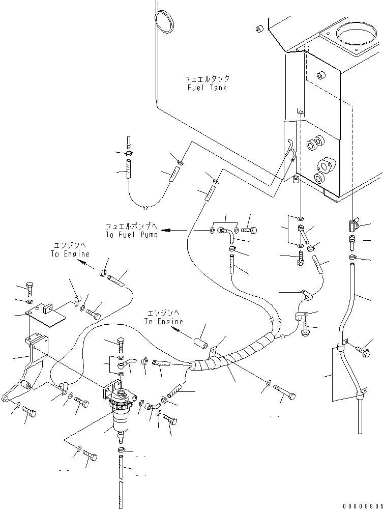 Схема запчастей Komatsu GD675-3A - ТОПЛИВОПРОВОД. (С ВОДООТДЕЛИТЕЛЕМ)(№-) ТОПЛИВН. БАК. AND КОМПОНЕНТЫ