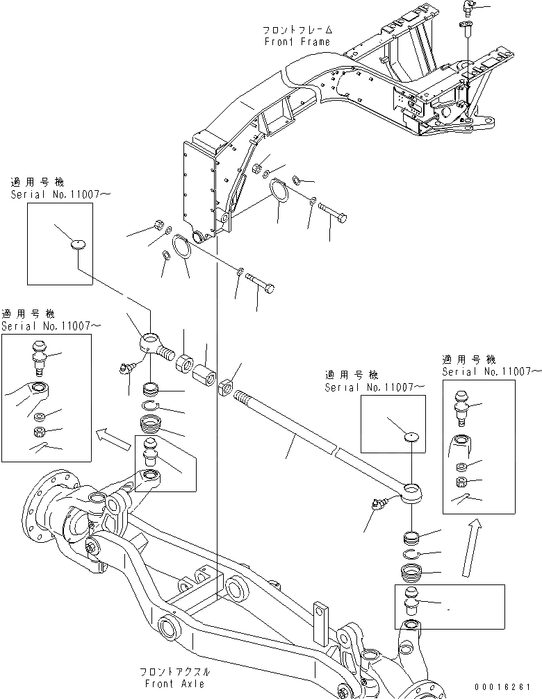 Схема запчастей Komatsu GD675-3A - ПЕРЕДНИЙ МОСТ (ПОПЕРЕЧНАЯ РУЛЕВ. ТЯГА) ТРАНСМИССИЯ