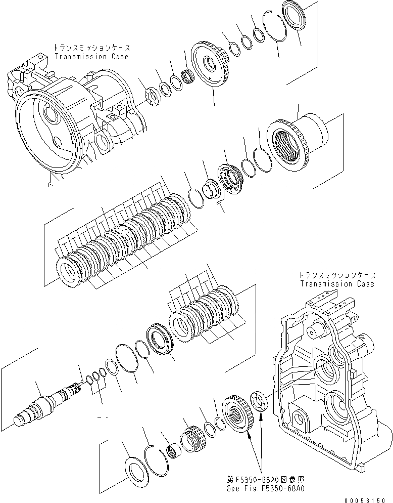 Схема запчастей Komatsu GD675-3E0 - ТРАНСМИССИЯ (ПЕРЕД. ВЫС. И 1 МУФТА) ТРАНСМИССИЯ