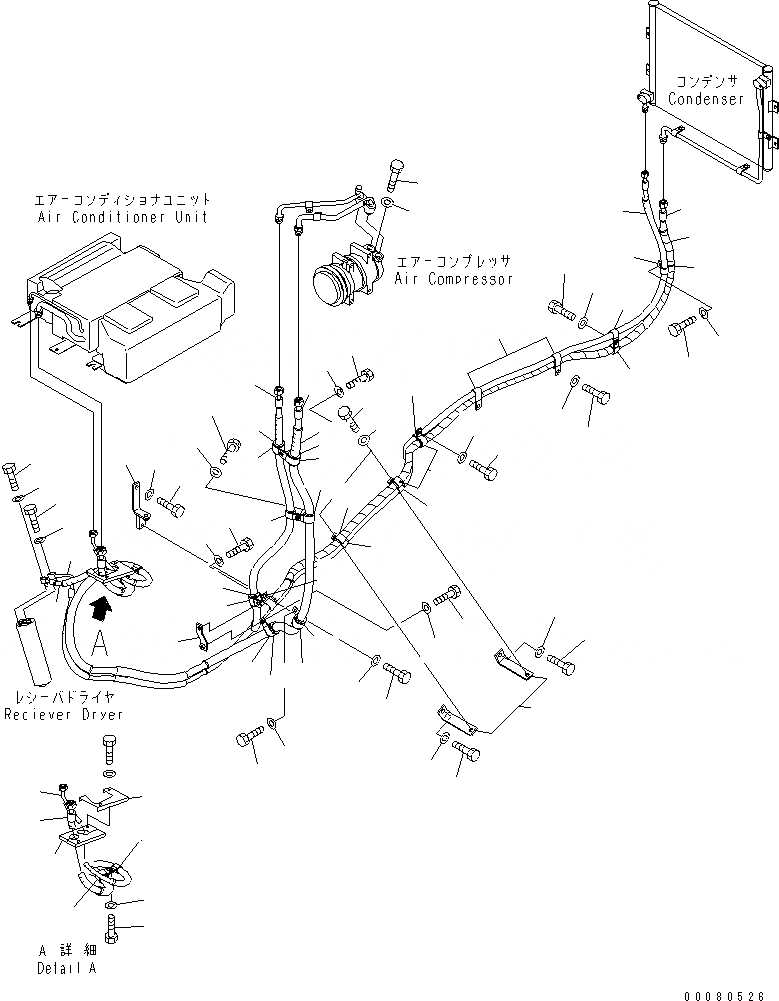 Схема запчастей Komatsu GD675-3A - КОНДИЦ. ВОЗДУХА (ТРУБЫ) (С ГИДРАВЛ ВЕНТИЛЯТОР)(№-) КАБИНА ОПЕРАТОРА И СИСТЕМА УПРАВЛЕНИЯ